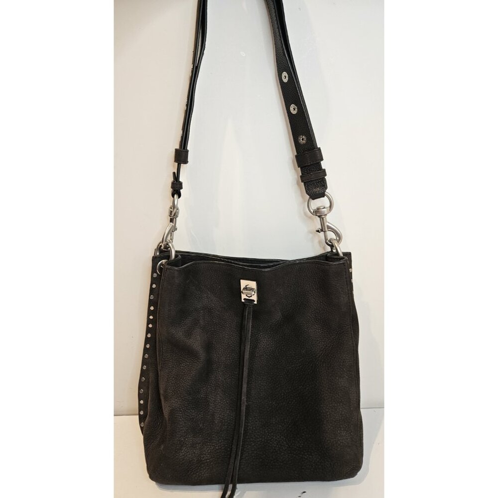 Rebecca Minkoff Darren Suede Leather Shoulder Crossbody Bag WASHED BLACK UEC